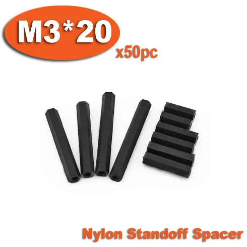

50pcs M3 x 20mm Black Plastic Nylon Hexagon Hex Female Thread Nuts Standoff Spacer Pillars