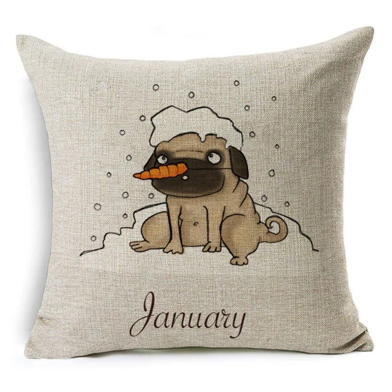 Monily Прекрасный чехол для подушки с мультяшным принтом бульдога 12 месяцев
