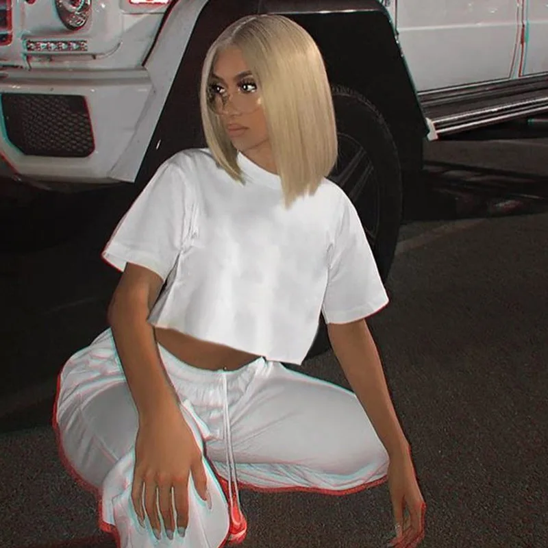 solid color loose crop top women casual short sleeve t shirt white black gray red pink yellow green mini | Женская одежда