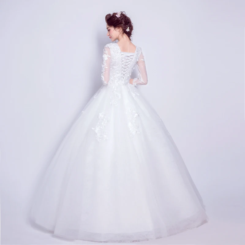 Платье для свадьбы бальное платье с О образным вырезом и кружевной аппликацией