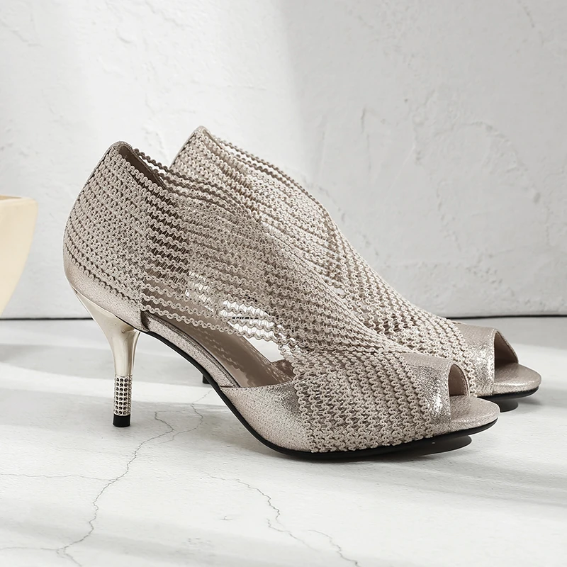 Arden Furtado Summer 2019 fashion women's shoes peep toe stilettos heels 8cm slip-on pumps sexy black online celebrity sandals | Обувь