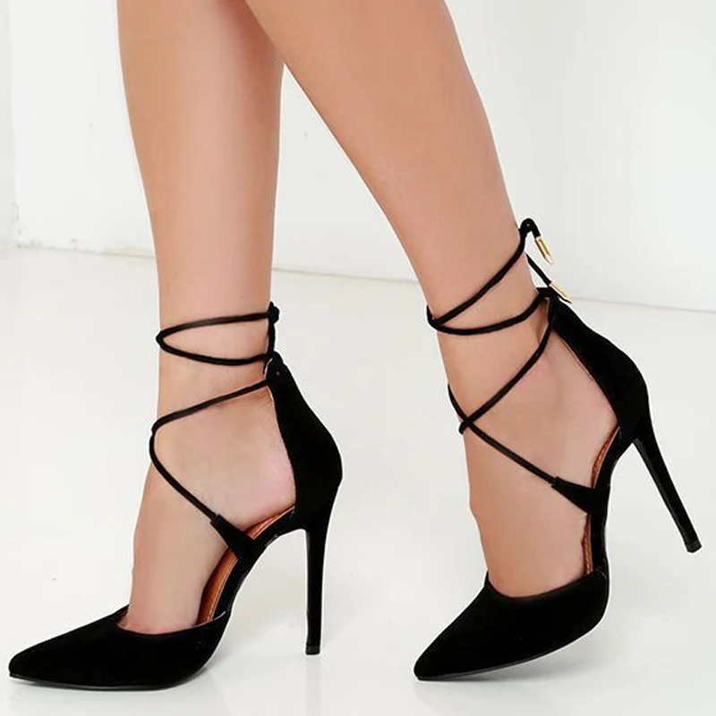 Женские босоножки на шнуровке Teahoo летние очень высоком каблуке туфли-лодочки с