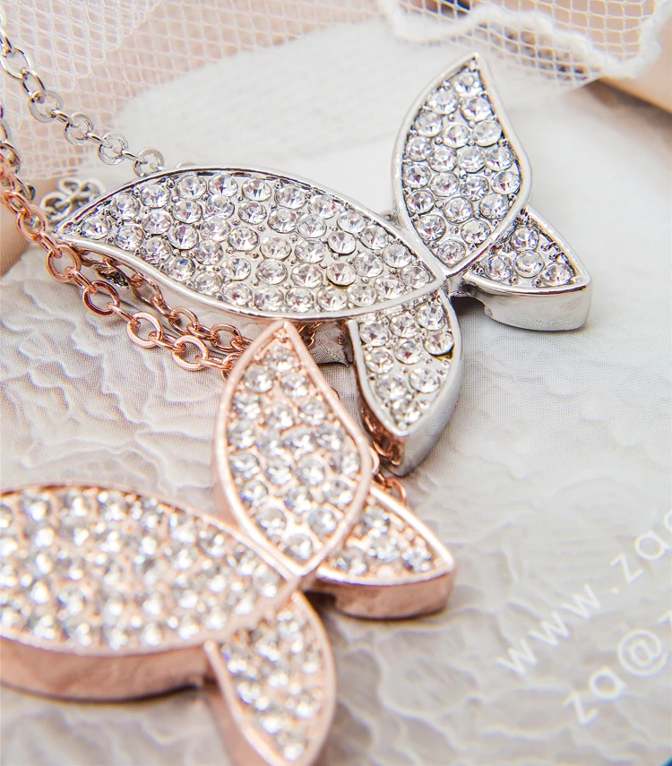 Fashion crystal jewelry Wholesale Gold Color Plated Necklace Butterfly pendant chain christmas gift 1392 | Украшения и аксессуары