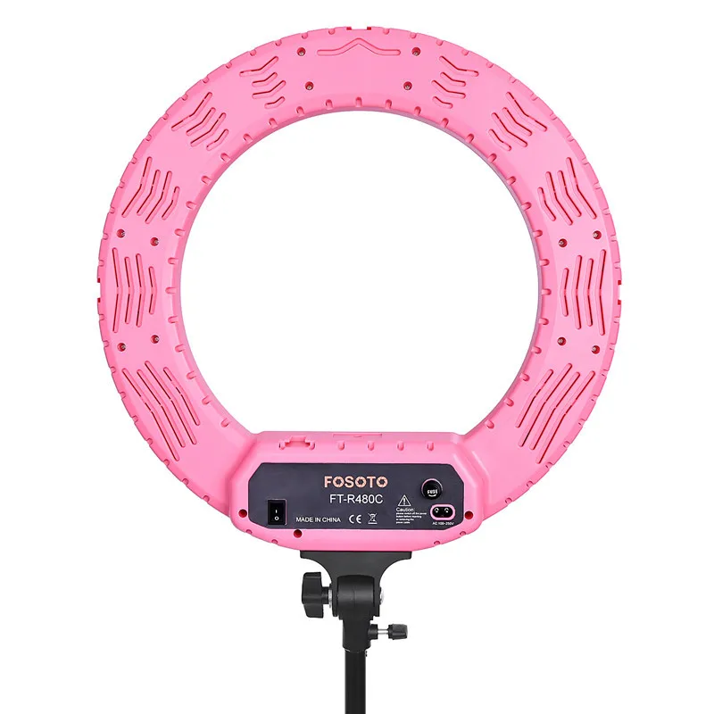 Розовый Fosoto 18 дюймов FT-R480 двухцветный фотографический светильник ing 3200-5800K 48 Вт светодиодный кольцевой светильник и штатив подставка зеркало для камеры телефона - Цвет: Розовый
