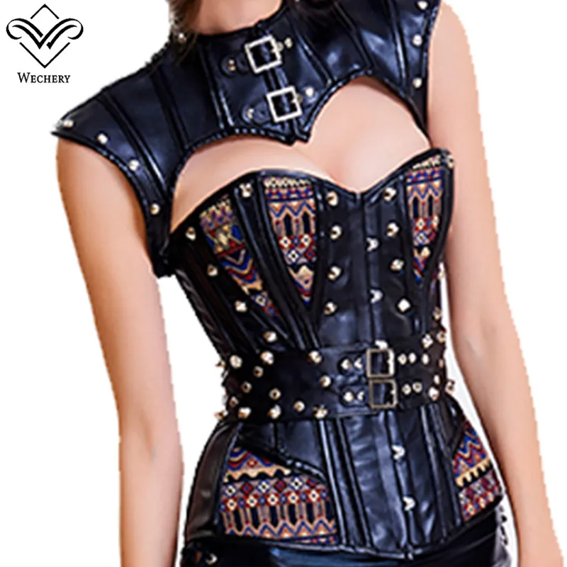 Wechery Women Steampunk Corset Sexy Gothic Corselet Leather Bustiers Vintage Gorset Hollow out Sleeveless Retro Tops | Женская одежда