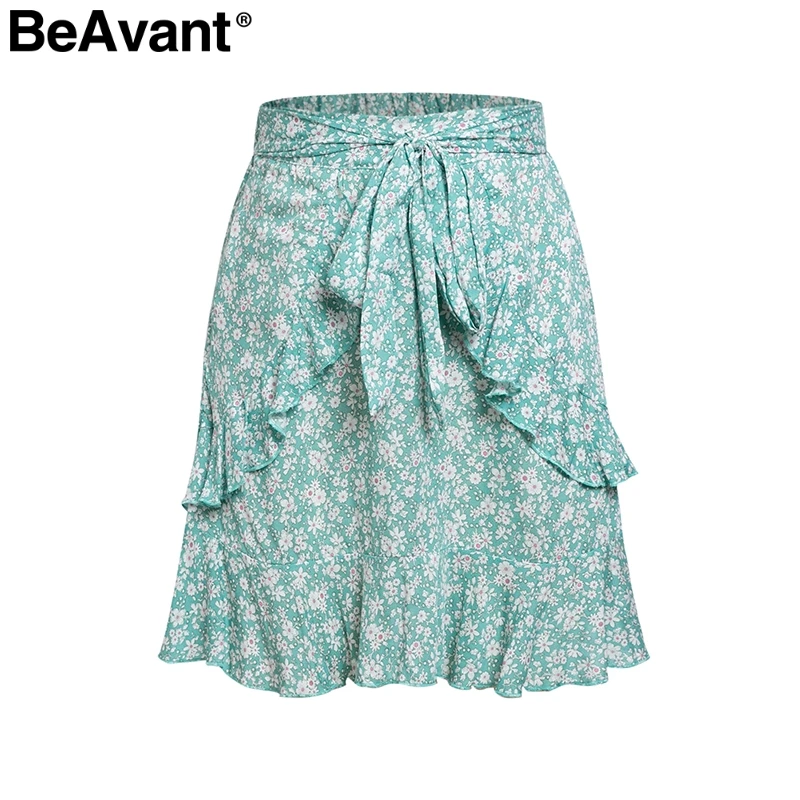 print BeAvant Vinatge, женская короткая мини юбка с цветочным принтом,, летняя пляжная хлопковая юбка, Женская юбка с высокой талией, бохо, Женская юбка - Цвет: print