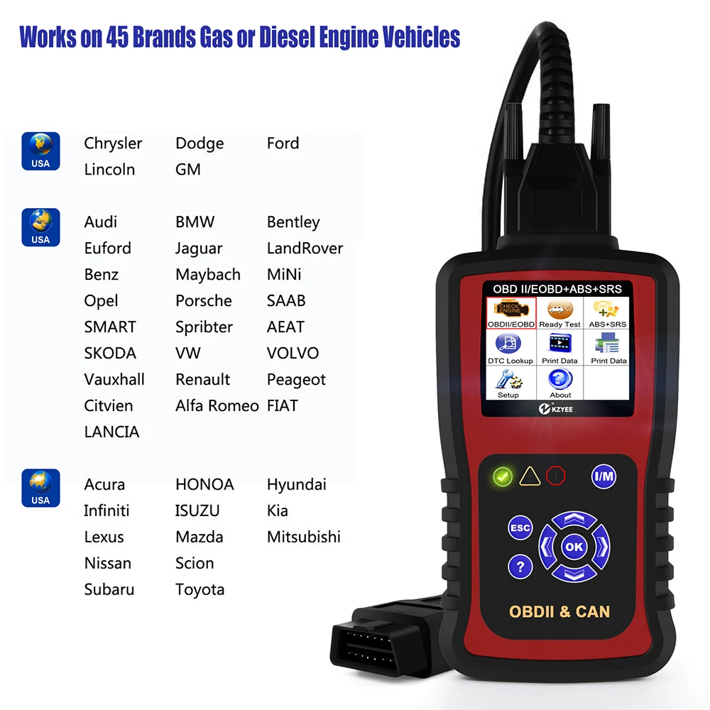 KZYEE KC501 Автомобильный сканер Проверяющий двигатель ABS SAS Airbag OBD 2 автоматический