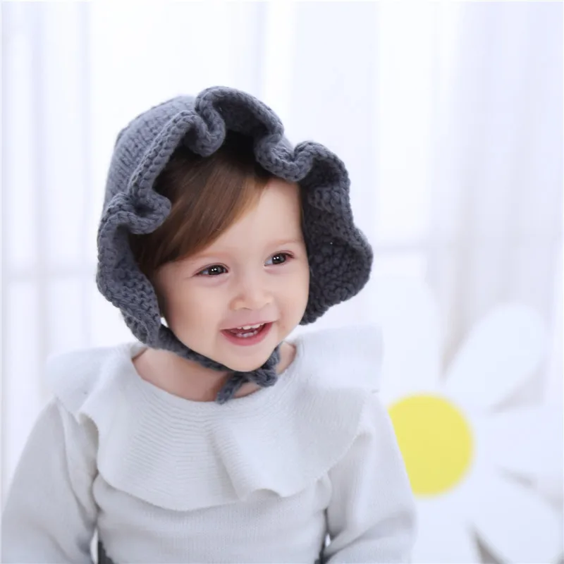 Новинка для маленьких девочек кружевная шапка с листьями лотоса шерстяная