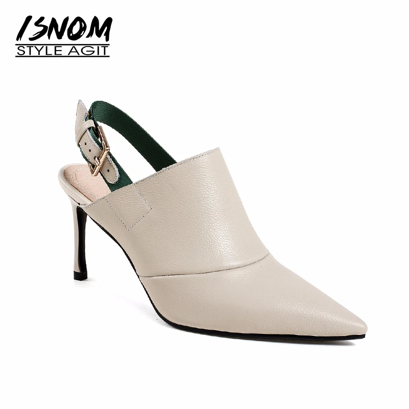 ISNOM/Женские базовые туфли лодочки на высоком каблуке обувь из натуральной кожи с