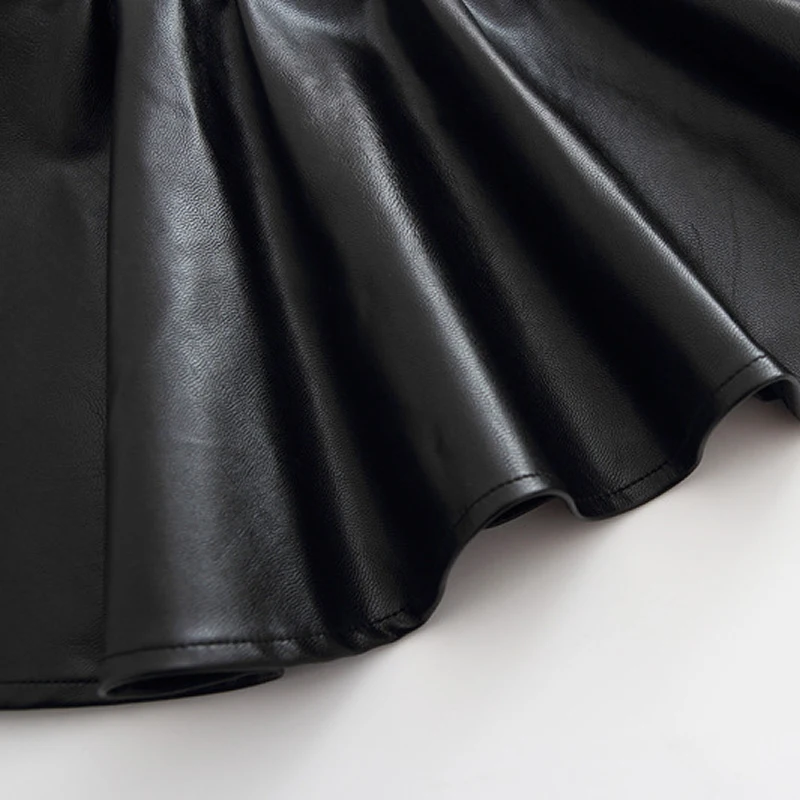 Юбки для девочек Новая модная юбка пачка из искусственной кожи с эластичной