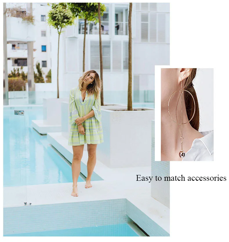 Y Nidus летние полосатые платья Мини женские Boho осенние вечерние короткие пляжные платья повседневные свободные Сарафаны с v-образным вырезом femme Vestidos