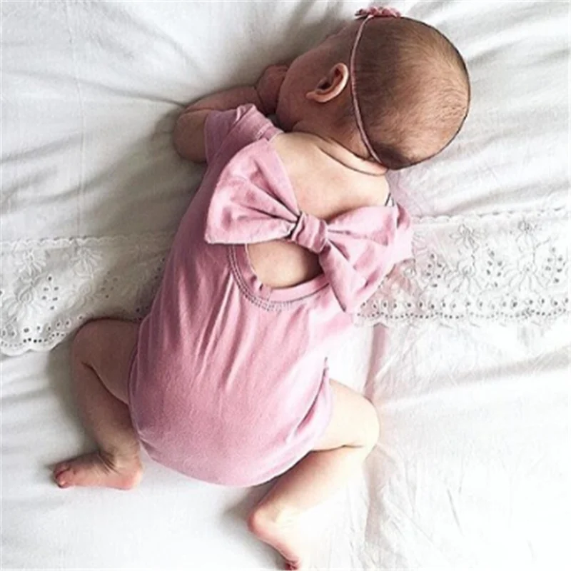 2019 Cute Newborn Infants Baby Girls Bowknot Bodysuit Backless Jumpsuit Toddler Summer Children Kids Soft Cotton Casual Clothes | Детская