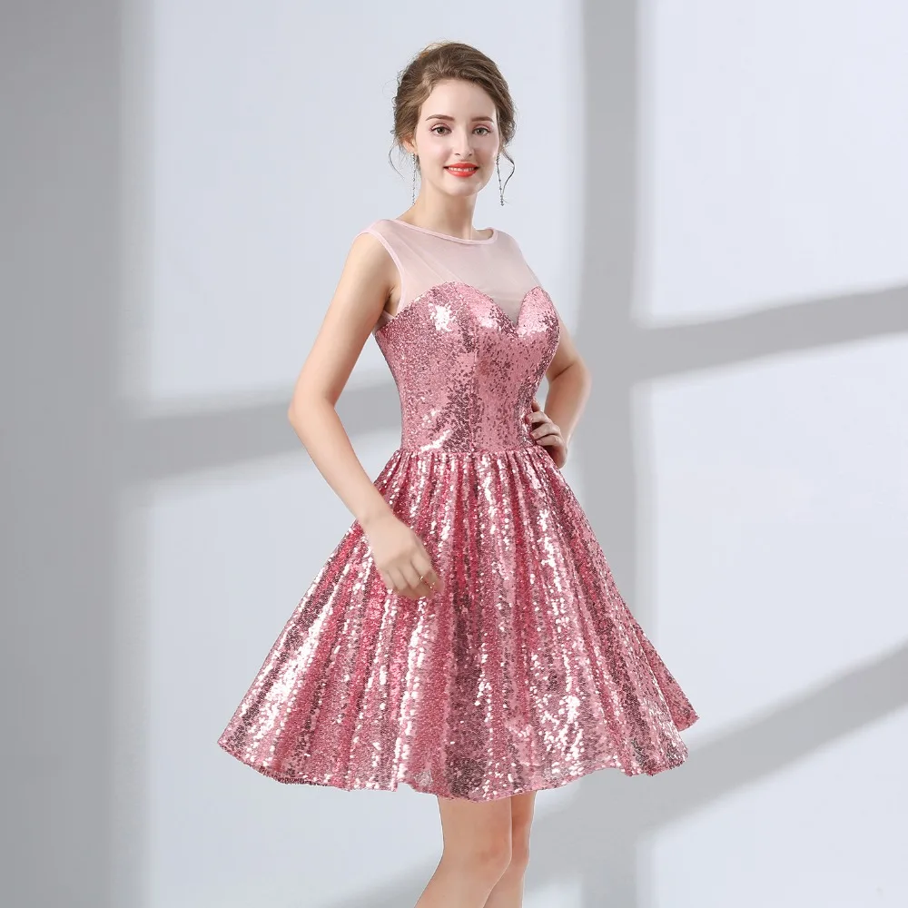 Блестящие розовые короткие платья с блестками jaevini подружки невесты глубоким