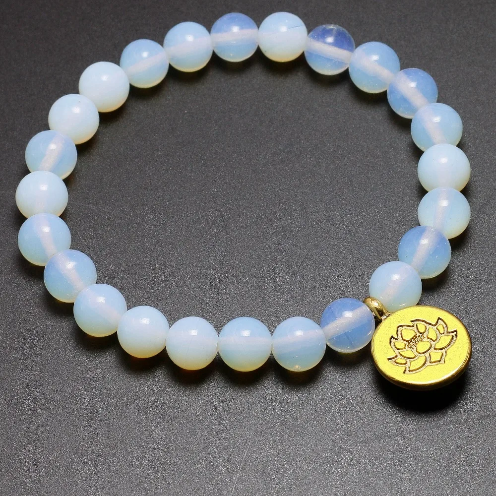 Белый Лунный камень Будда Pendnet Lotus Strand бисерный браслет для женщин и мужчин энергетическое Исцеление ручной работы Йога ювелирные изделия дизайнер