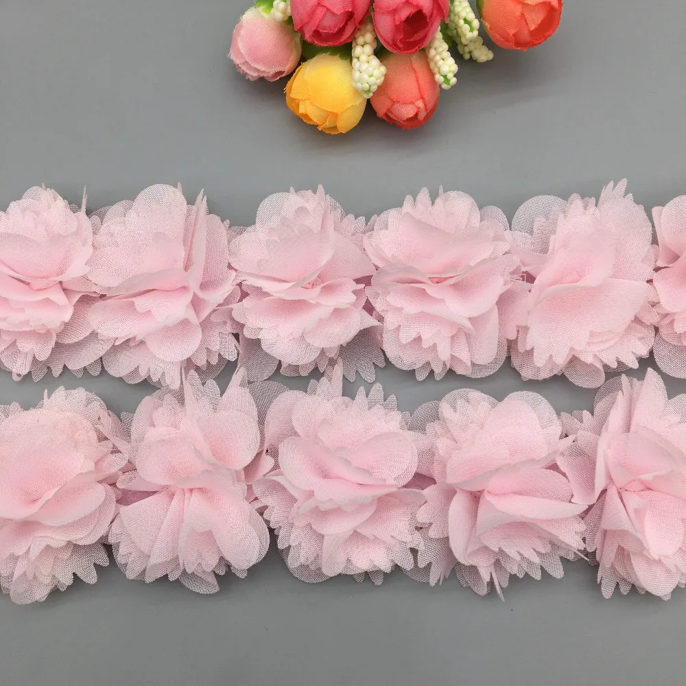 2 ярда цветные шифоновые 3D однотонные цветы кружевная отделка кружевное платье