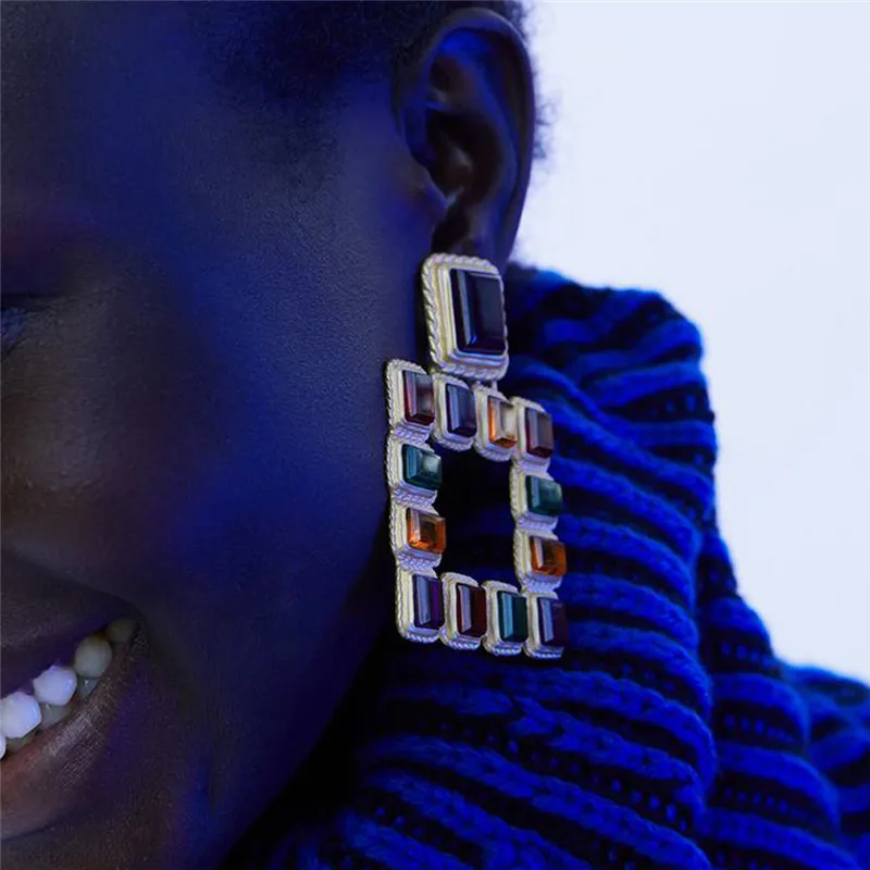  Fashion Exaggerated Geometric Ear Stud Star Heart Triangle Circle Square Pearl Dangle Gold Pantherine Colorful | Украшения и