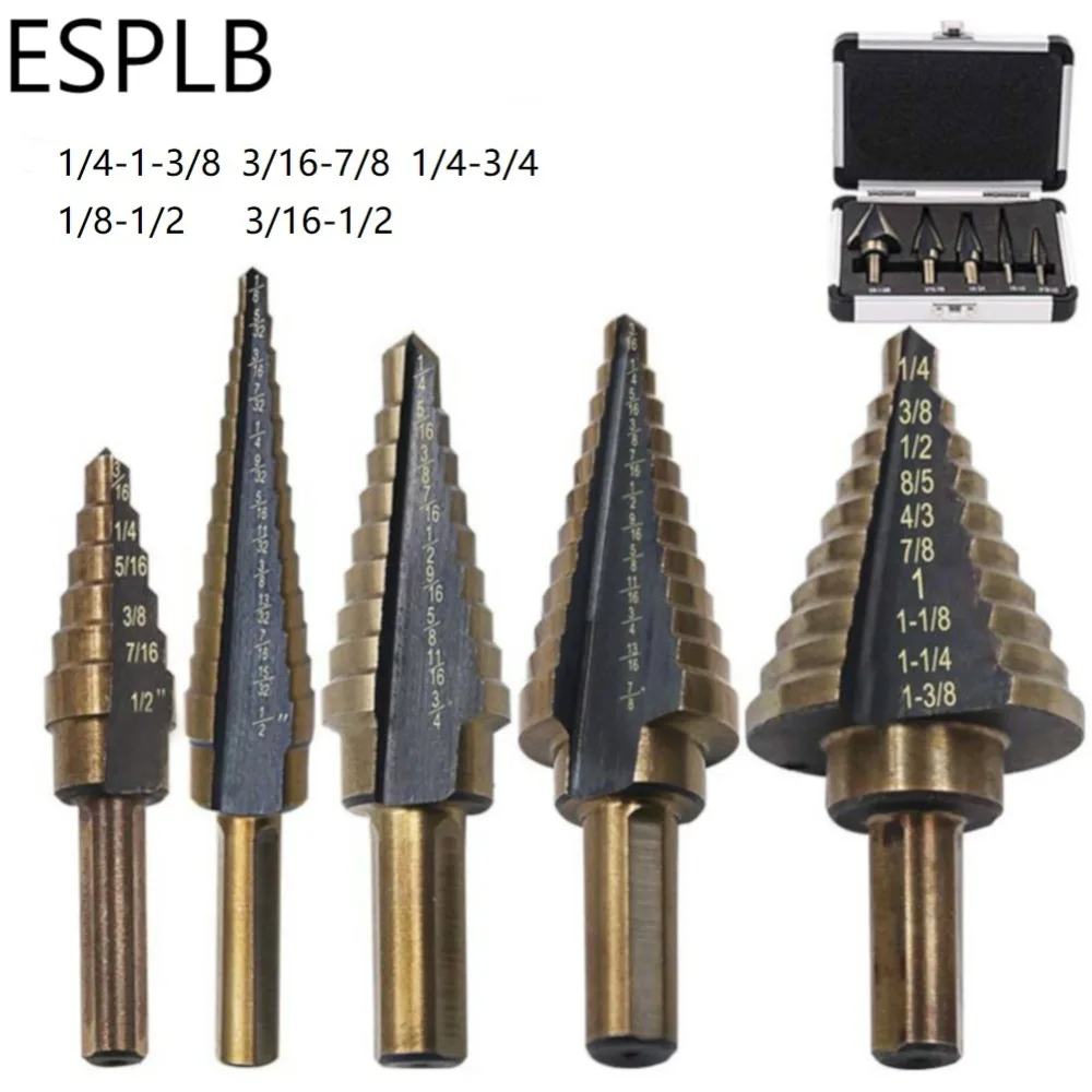 ESPLB 5 шт. быстрорежущие кобальтовые титановые ступенчатые сверла с несколькими