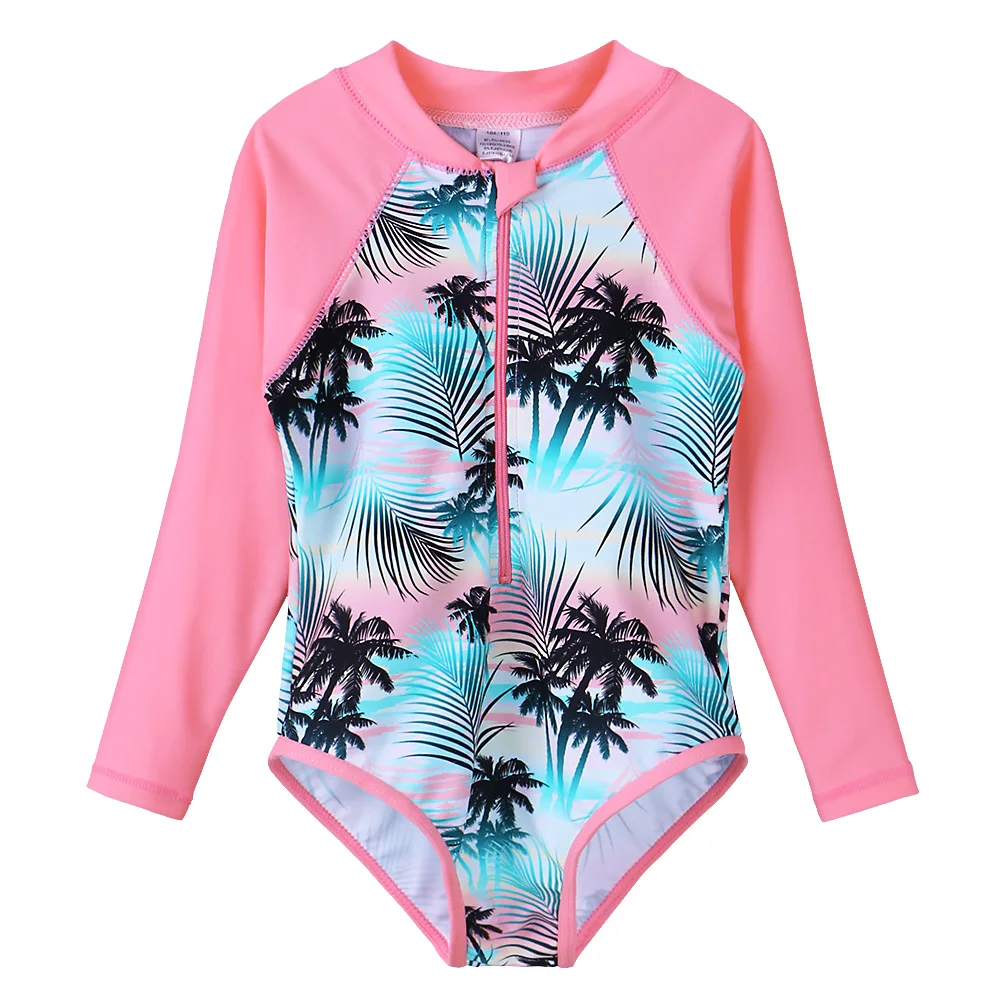 BAOHULU Print Girls Swimwear Long Sleeve One Piece Children's Swimwear UV50+ Swimsuit Kids Sun Protection Bathing Suits Girl