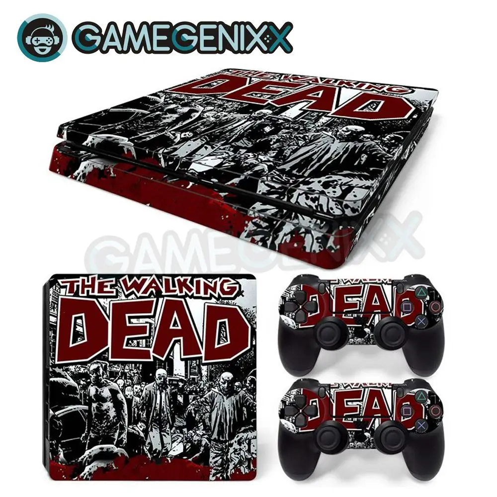Виниловая наклейка на кожу GAMEGENIXX для PS4 Slim Console и 2 контроллера Walking Dead