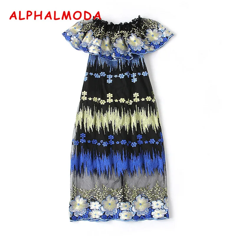 Женское кружевное платье ALPHALMODA с оборками на воротнике нежными цветами вышивкой