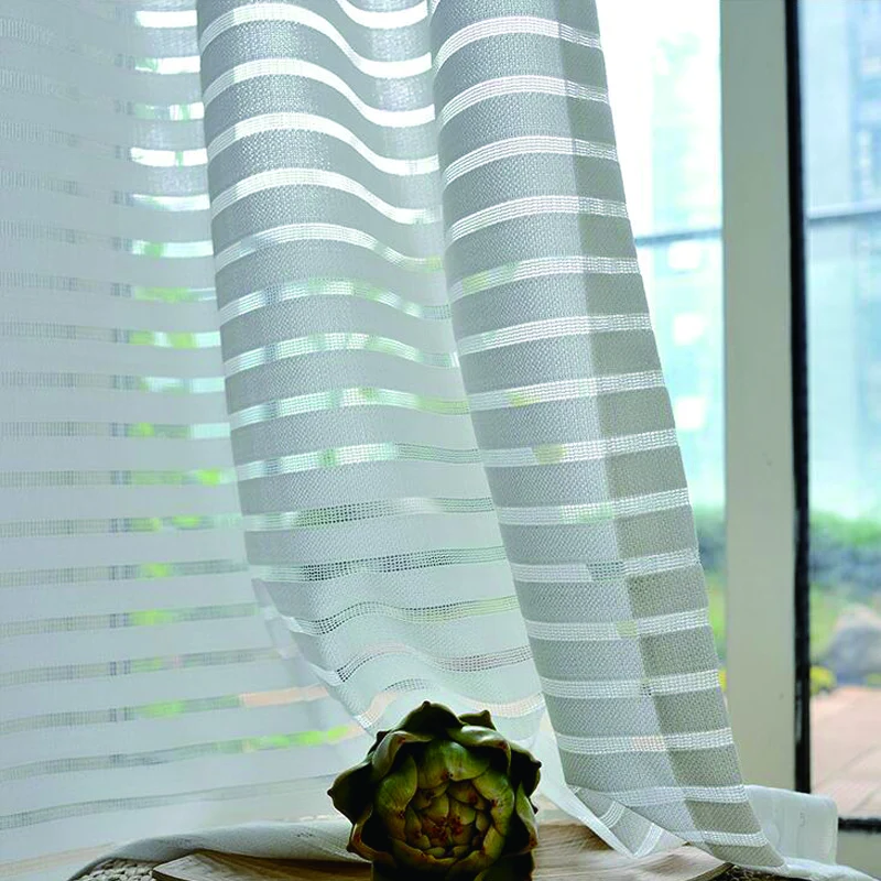 

Sunny Solid Stripe Voile Window Sheer Curtains for Livingroom Bedroom GIGIZAZA Tulle Drape Stripe Process White Color