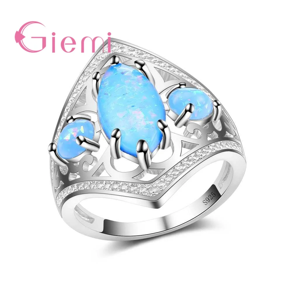 

Exaggerate 925 Sterling Silver Hollow Rings Paved Big Oval Fire Opal Stone Luxury Jewelry for Women Lovers Favorite Gift