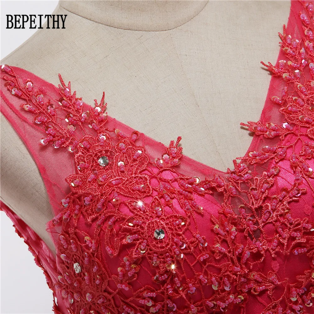 BEPEITHY Robe De Soiree Sexy 2019 Red Lace Beading Backless Long Evening Dresses Bride Banquet Elegant Floor-length Prom Dress | Свадьбы и