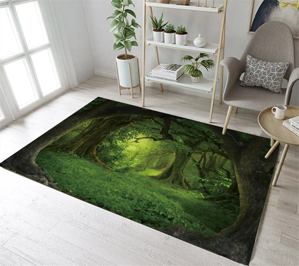 

LB Green Forest Old Big Tree Non-slip Area Rugs For Living Home Room In Carpet Bedroom Floor Kitchen Cushion Bathroom Anti-skid