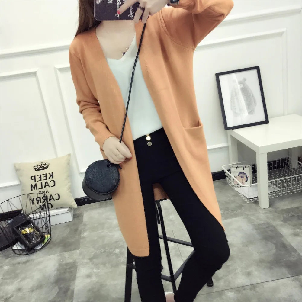 2017 Весна/осень новое длинное пальто свитер Корейская мода был тонкий Свободный