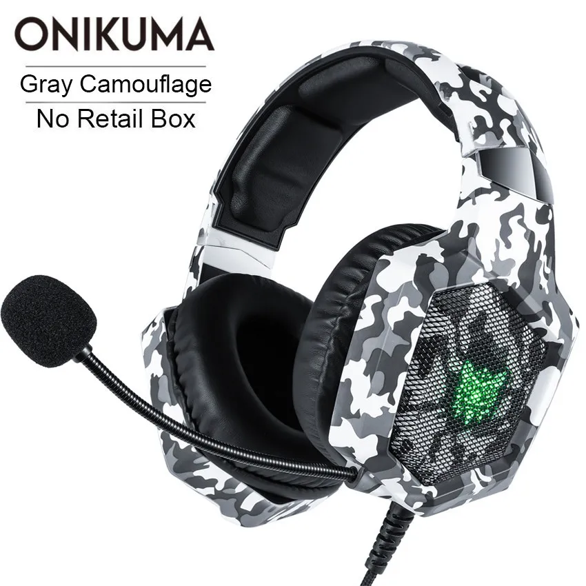 Gray No Retail Box ONIKUMA K8 PS4 игровая гарнитура casque PC Gamer Стерео Игровые наушники с микрофоном светодиодный фонарь для XBox One ноутбука - Цвет: Gray No Retail Box