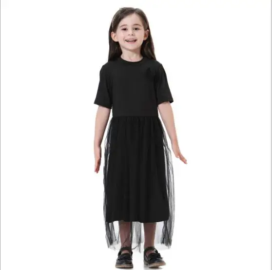 2019 Muslim Children's Dress Black Abaya with Hijab Bowknot Djellaba Dubai Robe Traditional Clothing Kids LJ908 | Мать и ребенок