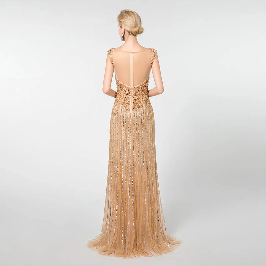 YQLNNE 2019 золотые платья без рукавов для выпускного длинное вечернее бальное платье