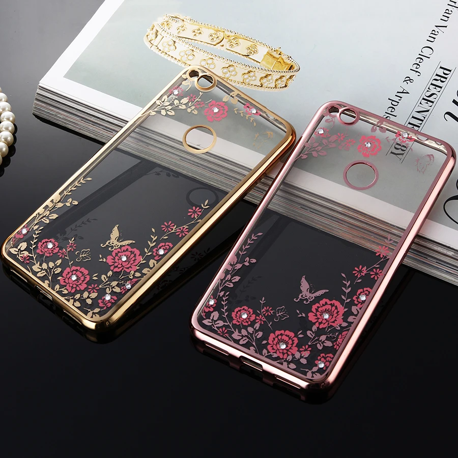 P8 Lite 2017 Case Electroplating Rhinestone Secret Garden Flower Clear For Huawei Soft TPU Diamond Cover Y118 |