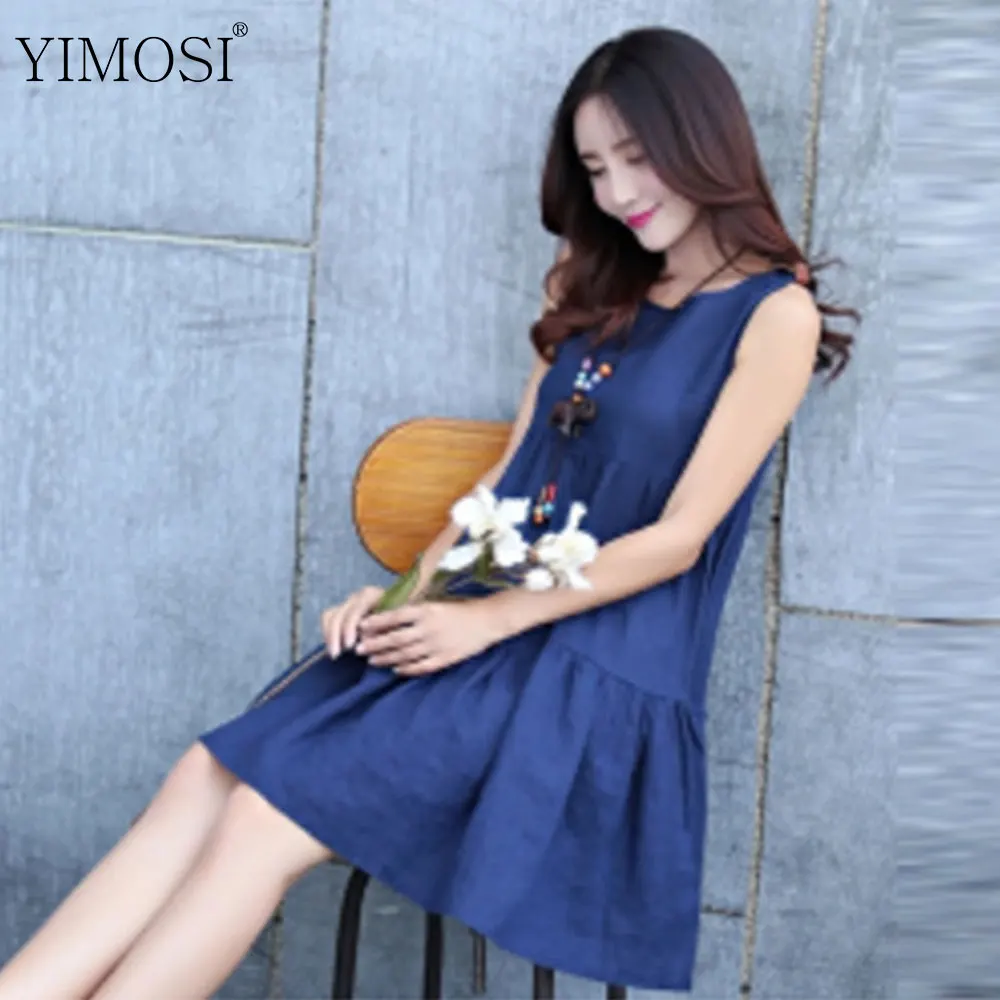 Женское хлопковое мини-платье YIMOSI повседневное пляжное платье из льна без