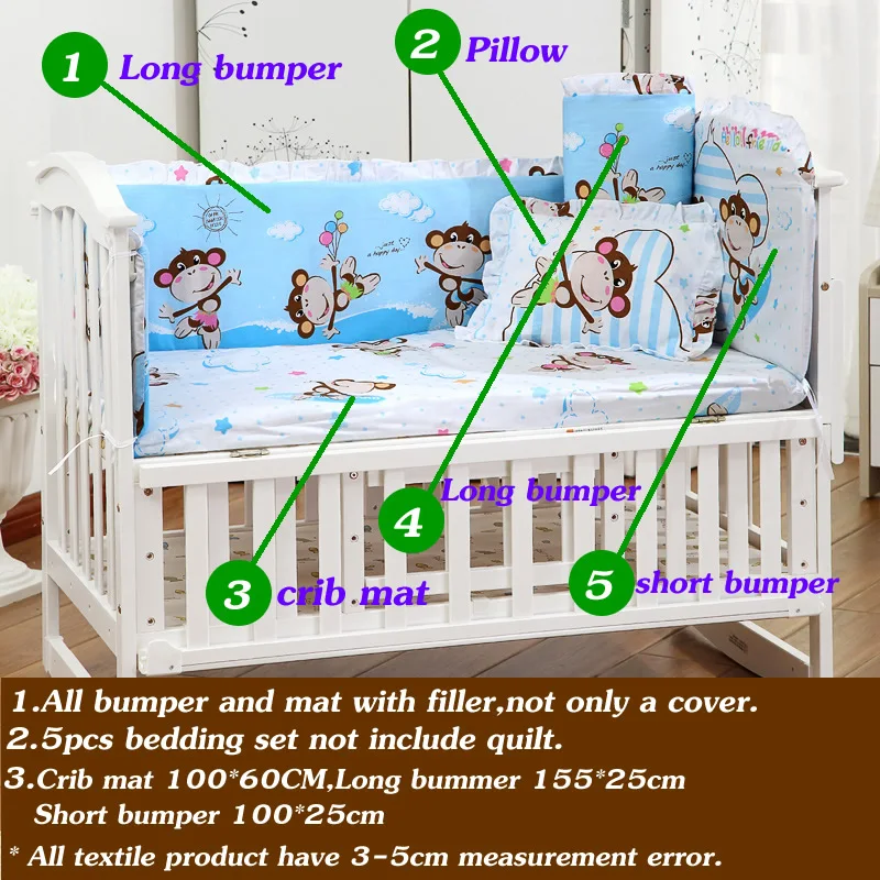 Комплект постельного белья для новорожденных 100x60 см 5 шт./компл.|cot set|baby cot setbaby bedding