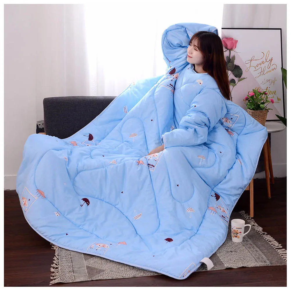 120x160cm Blue Small Многофункциональное «ленивое» одеяло с рукавами зимнее теплое утолщенное стираное одеяло - Цвет: 120x160cm Blue Small