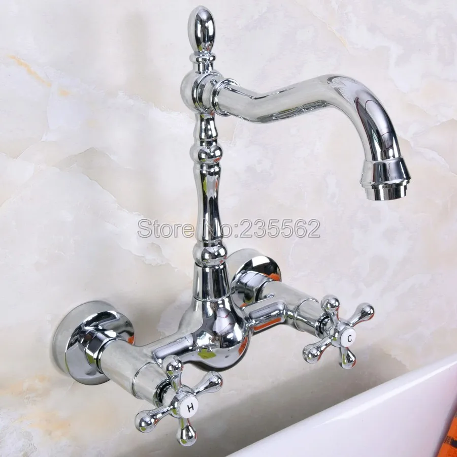 

Polished Chrome Brass Wall Mount Bathroom Basin Sink 360° Rotatable Faucet Mixer Tap lnf969