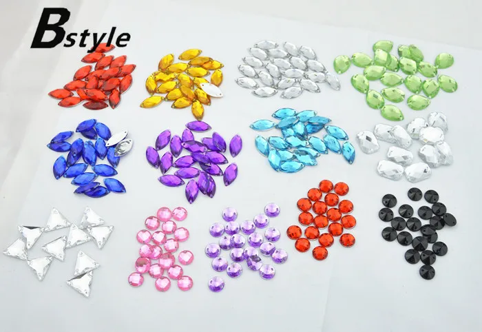 Разноцветные акриловые стразы разных размеров 300 шт. 13 стилей Пришивные