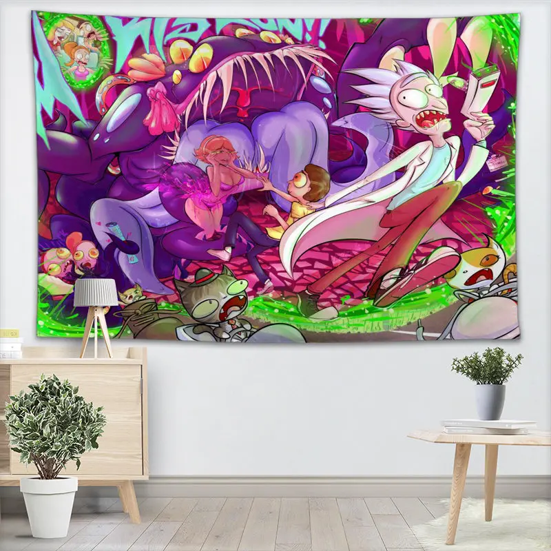130x150CM,140X250CM Rick And Morty Tapestry Wall Hanging Tapestries Forest Tapestry Bedspread Yoga Mat Blanket Bed Table Cloth
