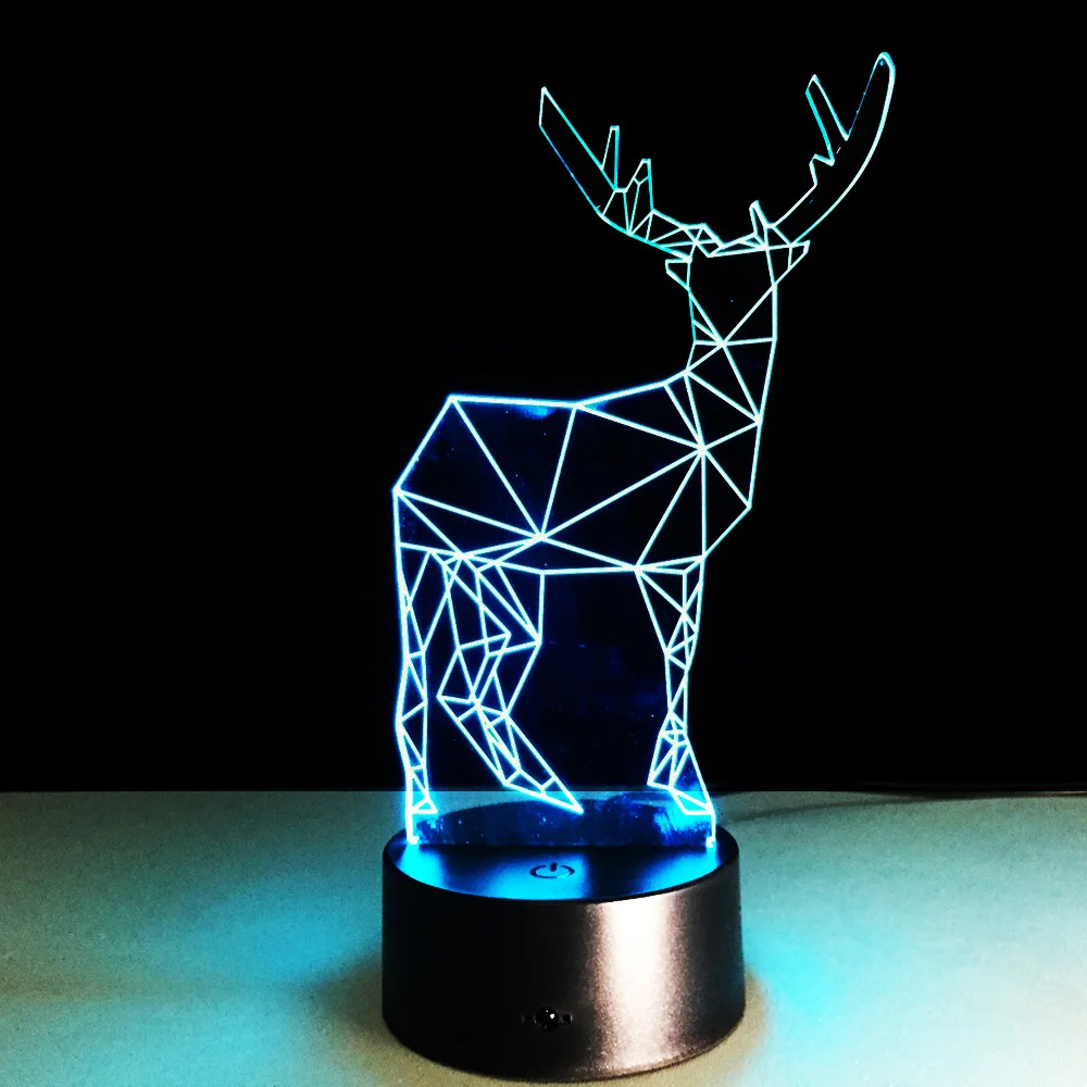 Новинка олень 3D длинные лампа с рогами Рождественский Декор ночной Светильник