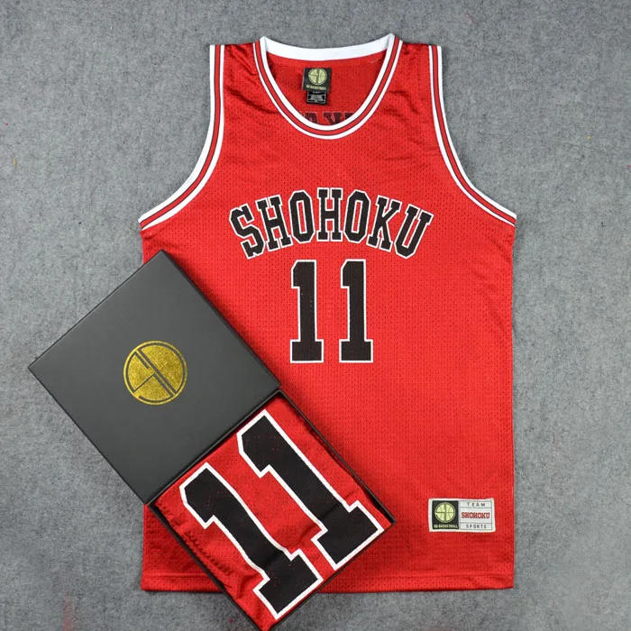 Косплей Костюм Shohoku NO.11 Kaede Rukawa красный баскетбольный трикотажный топ спортивная