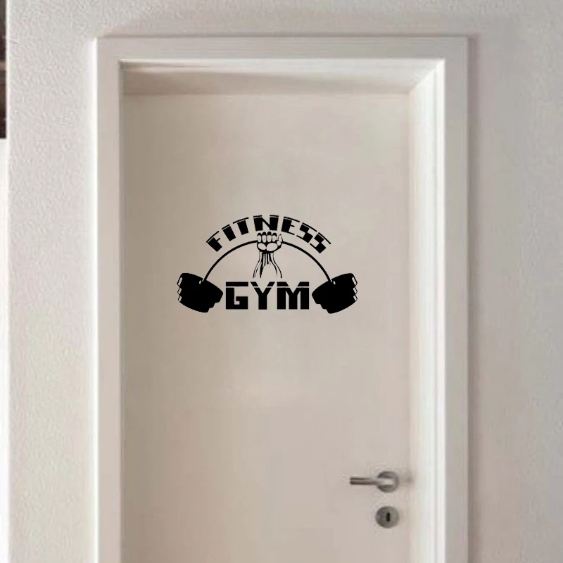 

YOJA 23*13.3CM Fitness Gym Sport Bodybuilding Barbell Muscled Wall Sticker Bedroon Decor Door Decal D2-0007