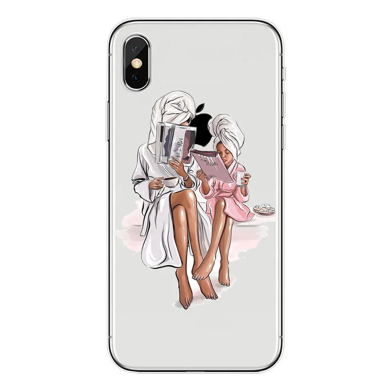 Модный черный и коричневый Чехол для мамы дочки с волосами iPhone X 6 6S Plus 7 8 8Plus 5 SE XR XS