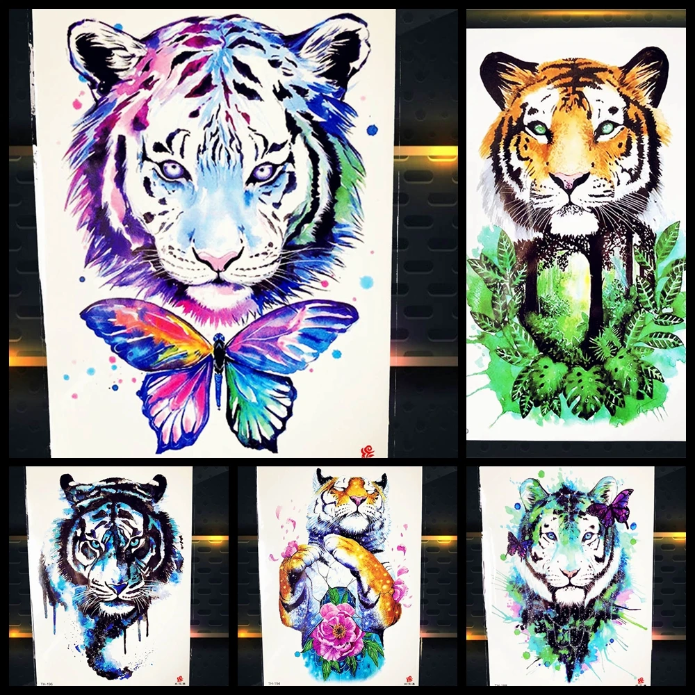Акварельная бабочка Тигр временные мужские татуировки Поставки наклеек боди арт