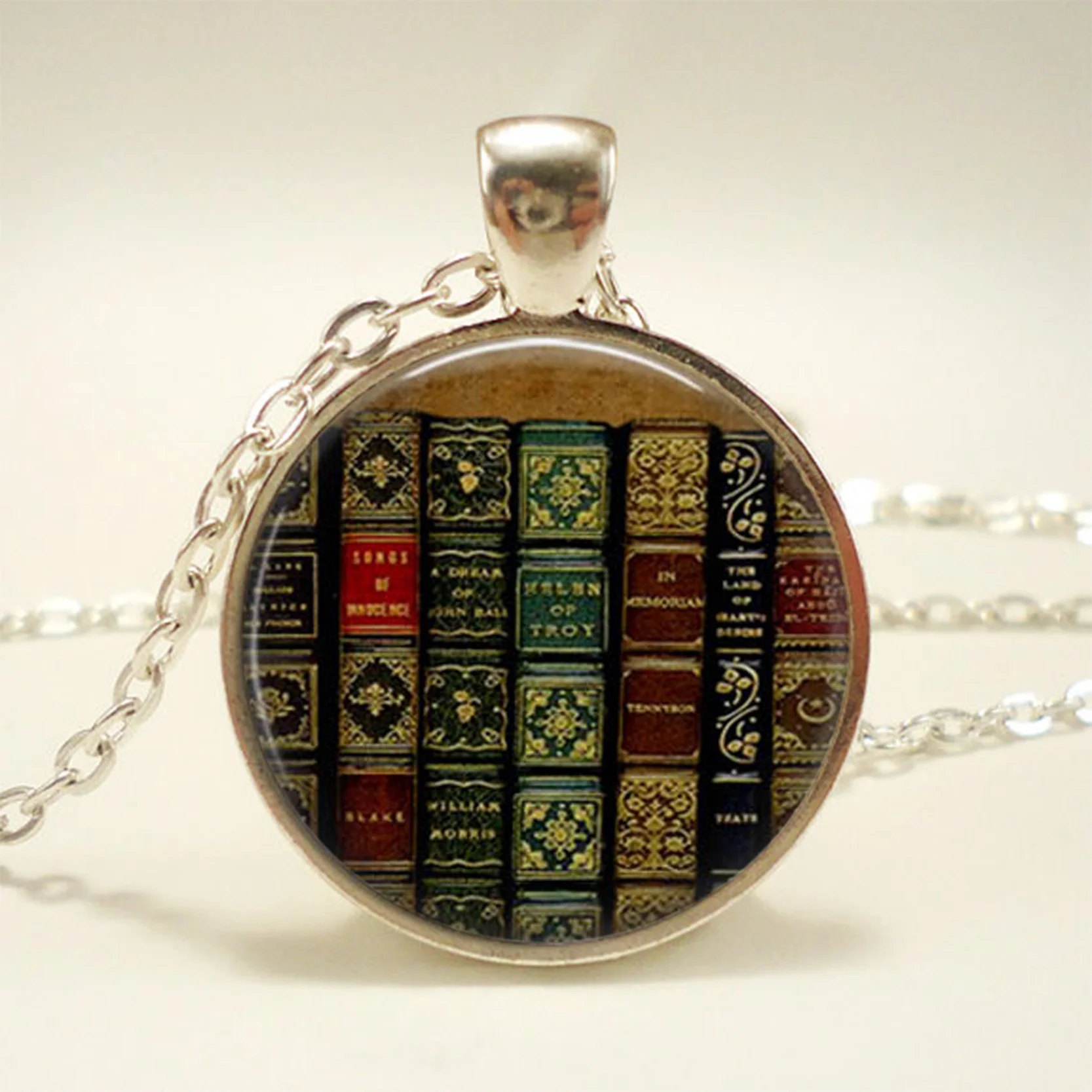 2 New Fashion Necklace Glass Dome Vintage Library and Books Pendants Necklace For Students Teachers And Librarians Necklace - Окраска металла: 2