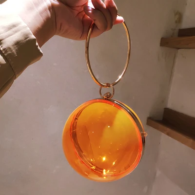 orange Новое поступление, Женский вечерний клатч, акриловый круглый клатч, дамские сумочки, Свадебный Кошелек на цепочке, сумка на плечо - Цвет: orange