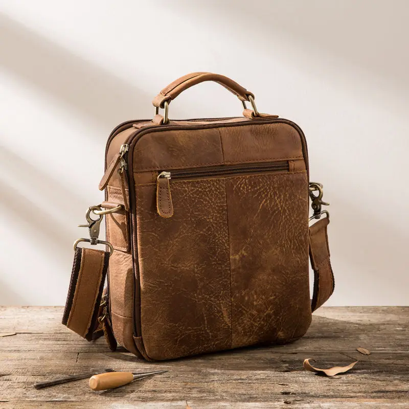 2018 Новая Коричневая мужская сумка через плечо из натуральной кожи с ручкой