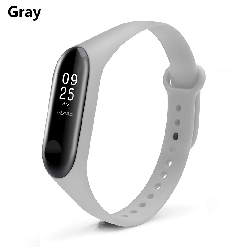 Gray BOORUI mi Band 3 ремешок mi band 4 ремешка силиконовый чистый цветной mi band 3 4 аксессуары для xiaomi mi band 3 4 смарт-браслеты - Цвет: Gray