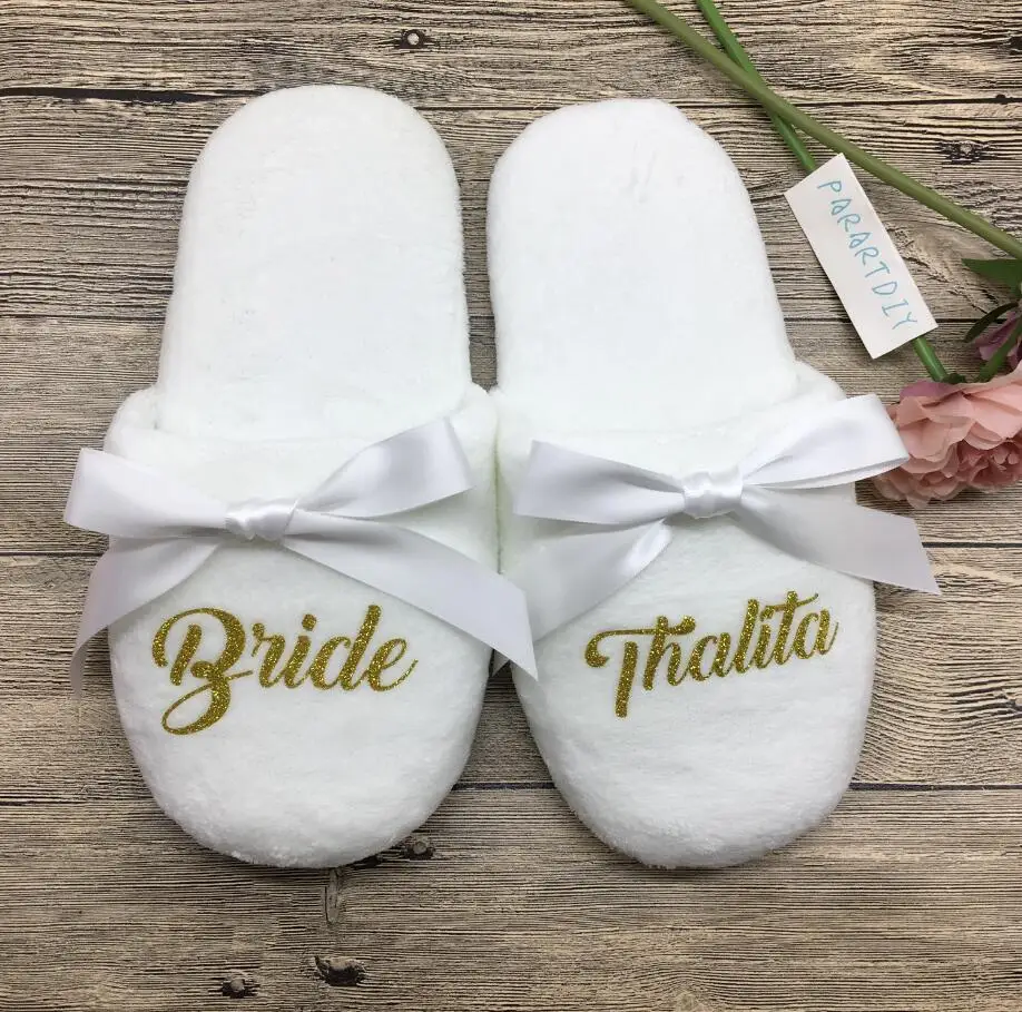

Customized Wedding Slippers,Personalized Bride&Bridesmaid Name Slippers,Bridal Party Spa Slippers,Bachelorette party favors gift