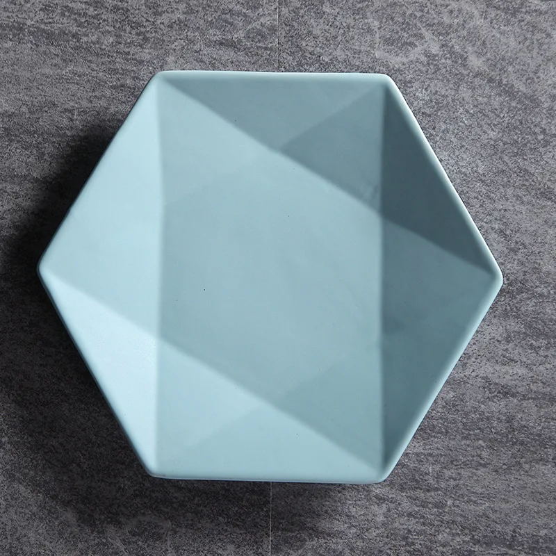 Light Blue Креативная Скандинавская керамическая матовая Шестигранная тарелка стейк, пицца Западная тарелка ins салатная тарелка столовая посуда 6 дюймов/8 дюймов блюдо - Цвет: Light Blue